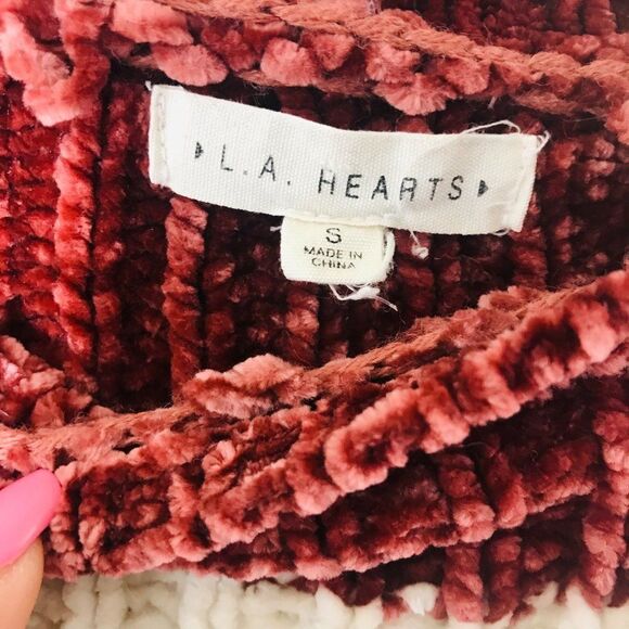 LA Hearts Cropped Striped Chenille Pullover Sweater Small Red White Cozy Fall - Picture 6 of 7